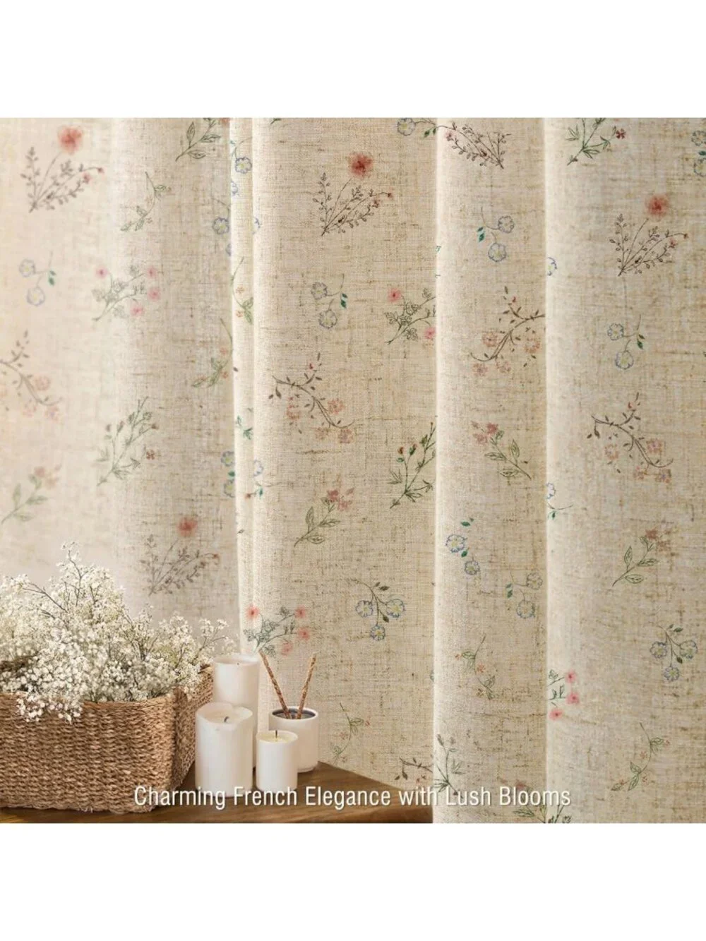 Vintage Floral Linen Shower Curtain | French Country Farmhouse Decor | 72x72